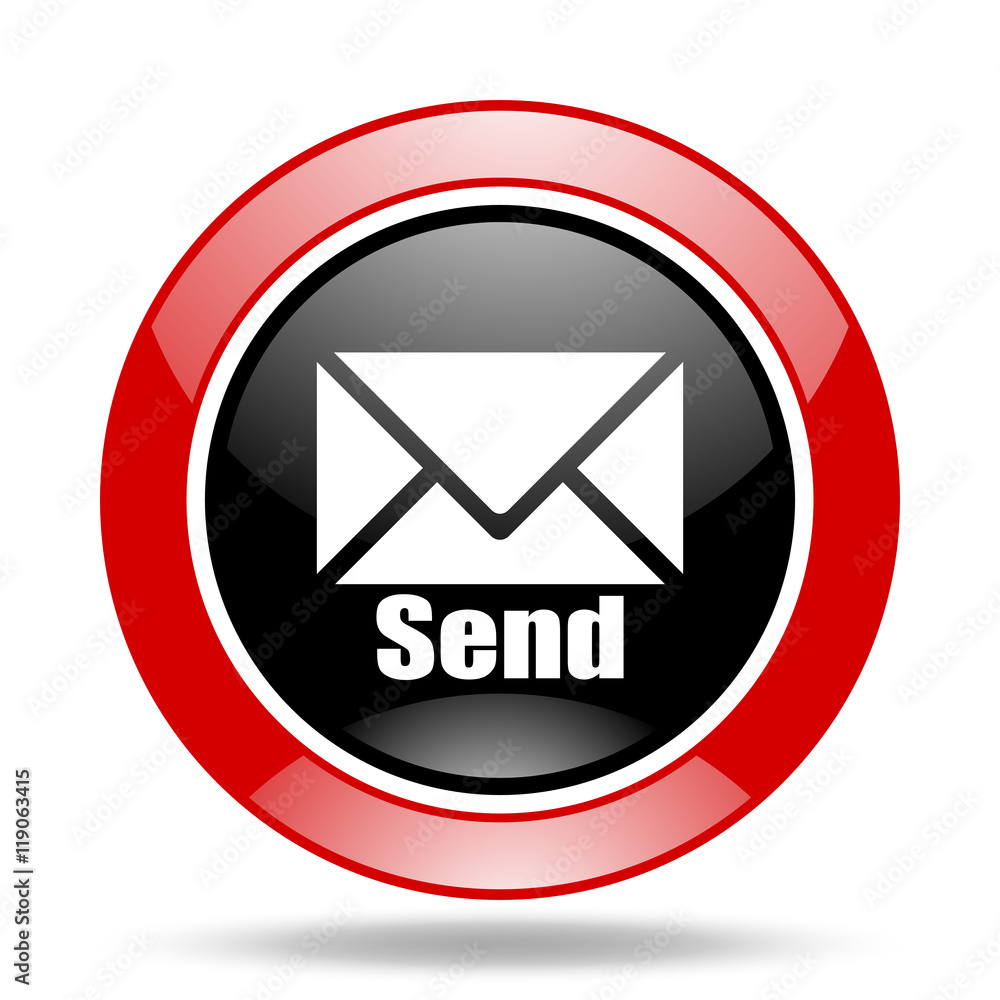 Poster send red and black web glossy round icon
