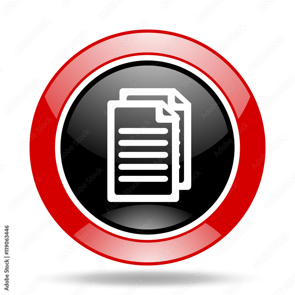 Poster document red and black web glossy round icon