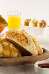 Brazilian snack. chicken Esfiha on the table