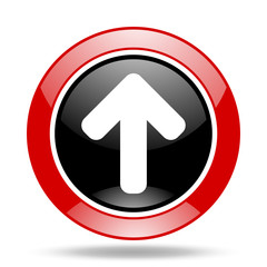 up arrow red and black web glossy round icon