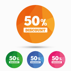 50 percent discount sign icon. Sale symbol.