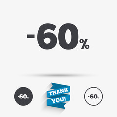 60 percent discount sign icon. Sale symbol.