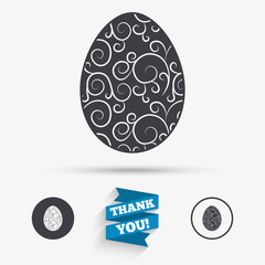 Easter egg sign icon. Easter tradition symbol.