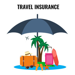 Travel Insurance Concept for Poster. Umbrella protecting your travel. Advertising design.