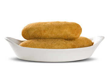 Sausage fried snacks. Brazilian snacks on white backgroung.