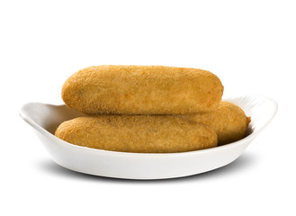Sausage fried snacks. Brazilian snacks on white backgroung.