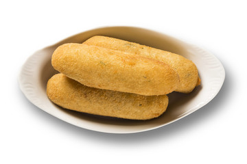 Sausage fried snacks. Brazilian snacks on white backgroung.