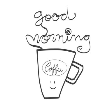 Fototapeta Good morning cute coffee cup with word lettering illustration