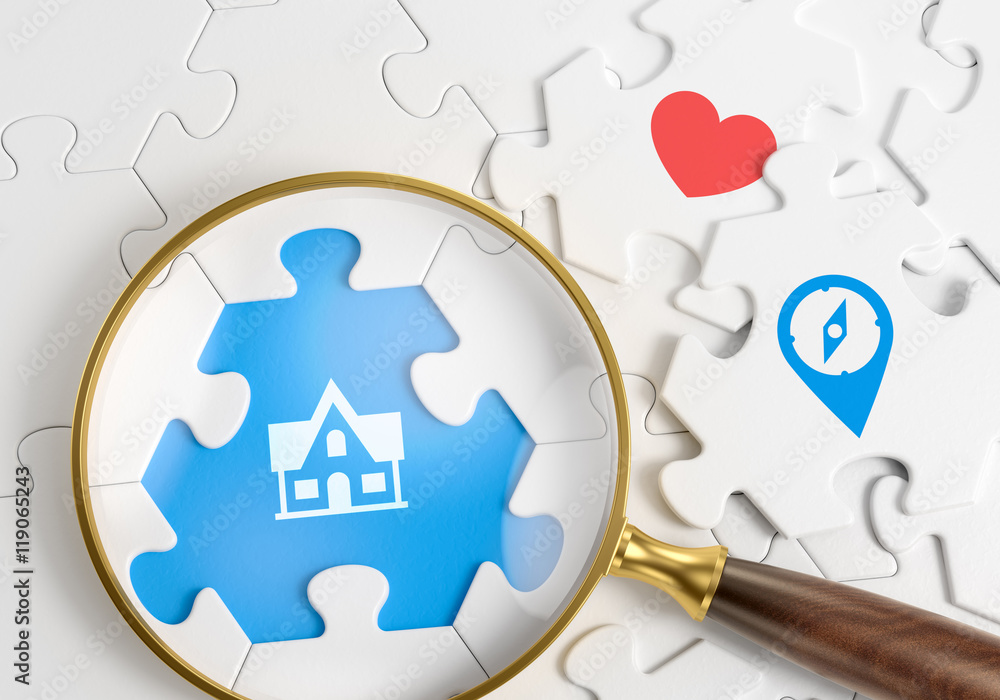 Poster searching for housing. 3d rendering graphics on the subject of 'housing selection'.