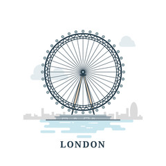 Flat modern vector London, the capital of Great Britain with London Eye. Line art vector background - obrazy, fototapety, plakaty