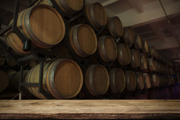 background of barrel and worn old table of wood