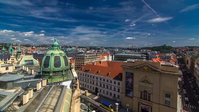 View from the height Powder Tower in Prague timelapse. Historical and cultural monument