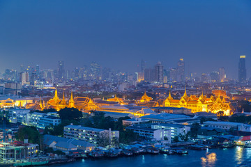 Grand Palace and Emerald Buddha Temple (Wat Phra Kaew) at twilight time, Bangkok, Thailand