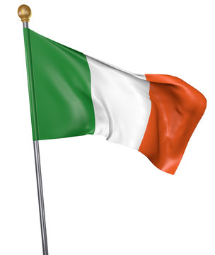 National flag for country of Ireland isolated on white background, 3D rendering