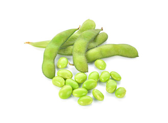 Green soybeans on white background
