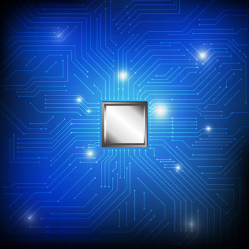Vector : Electronic circuit and chip on blue background
