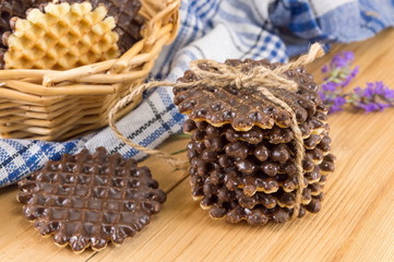 Chocolate covered round homemade cookies