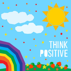 Think positive card background. Abstract handmade think positive