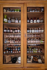 Bottles on the shelf in old pharmacy