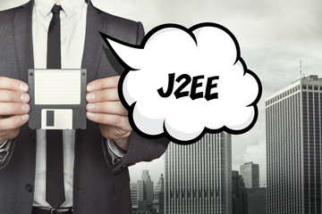 J2EE text on speech bubble with businessman