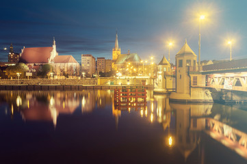 Fototapeta premium panorama of the old city of Szczecin, Poland,retro colors, vintage 