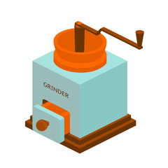retro coffee grinder with long handle, vector illustration, isometric