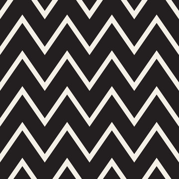 Vector Seamless Black and White ZigZag Horizontal Lines Geometric Pattern