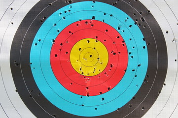 Used archery target closeup