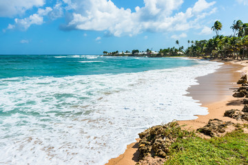 Empty tropical beach Tobago Caribbean