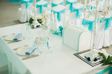 Serving wedding table. covered with a festive round table