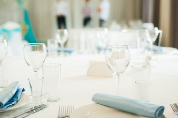 Serving wedding table. covered with a festive round table