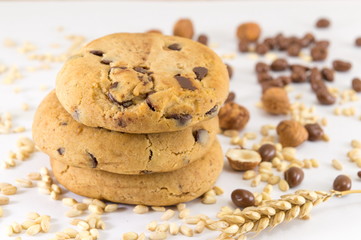 Chocolate chip cookies and hazelnuts