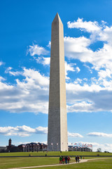 View of Washington Monument in blue sky. Taken in Washington DC, USA.