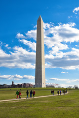 View of Washington Monument in blue sky. Taken in Washington DC, USA.