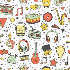 Vector musical pattern, doodle style. Seamless music texture