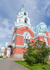 View of Valaam orthodox Transfiguration Cathedral. Vertical fram