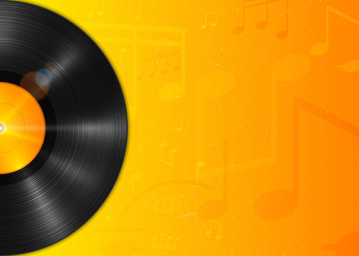 Long-playing LP vinyl record with yellow label. Music background