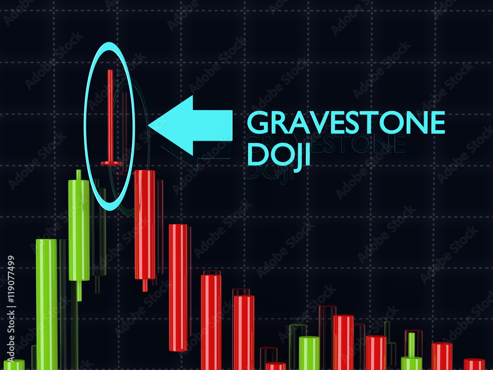 Poster 3d rendering of forex gravestone doji candlestick pattern over d