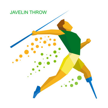 Physically disabled sportsman throwing javelin. Flat sport  icon