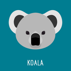 Koala abstract portrait. Cartoon simple childish koala head for use in design for card, invitation, book, album. Nature, animal, wildlife theme. Cartoon flat style koala. 
