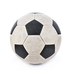 Dirty soccer ball on white background