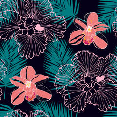tropical pattern with pink orchids