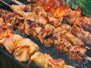 Beef shish kebab prepared on skewers