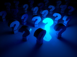 question mark on a glowing blue background