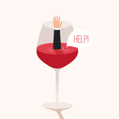 Man drowned in wine. Cartoon vector illustration