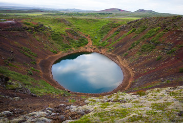 Kerid crater lake in Iceland.