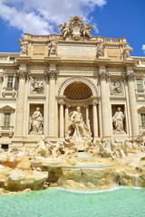 Fototapeta na wymiar The beautiful Trevi Fountain in Rome, with its waterfalls, Italy.