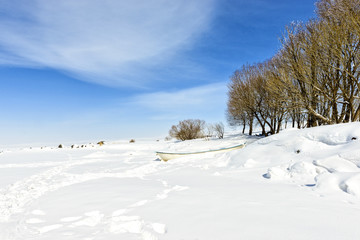 Frozen Cildir Lake, Çıldır Gölü in Kars province to Turkey