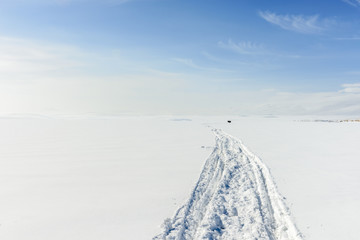 Frozen Cildir Lake, Çıldır Gölü in Kars province to Turkey