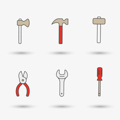 Work tools-hammer, screwdriver and wrench